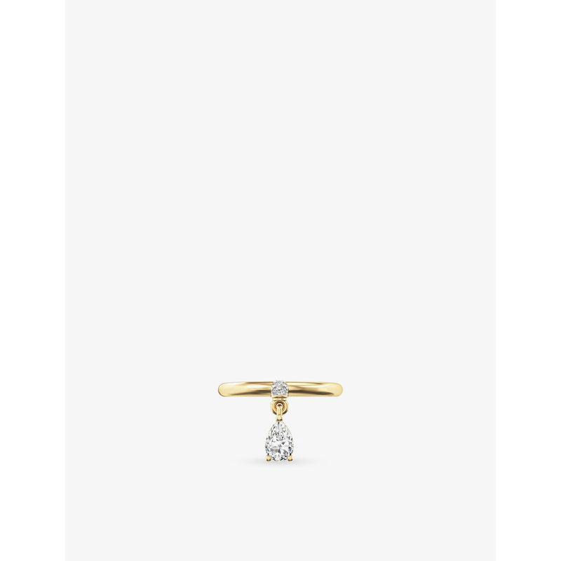 Mini Pierced 18ct Yellow-Gold Vermeil And Pear-Cut White Topaz Drop Ring - L