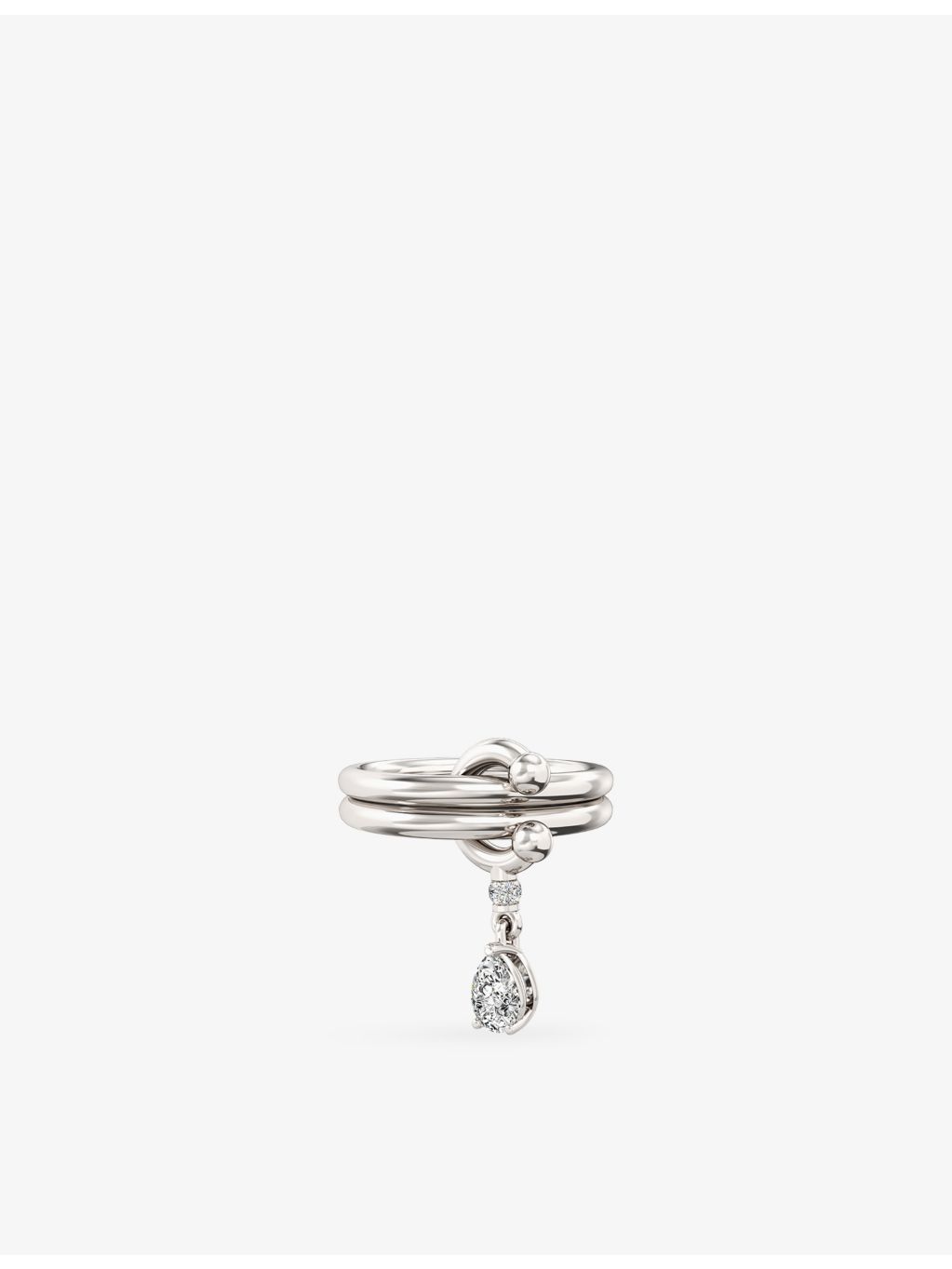 Phoria sterling silver pear-cut white topaz drop ring, imported from the UK
