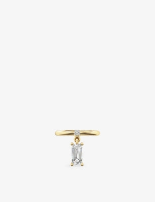 Phoria Mini Pierced 18ct Yellow-Gold Vermeil and Emerald-Cut White Topaz Drop Ring