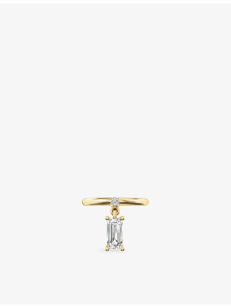 Phoria emerald-cut white topaz drop ring in 18ct gold vermeil - British product