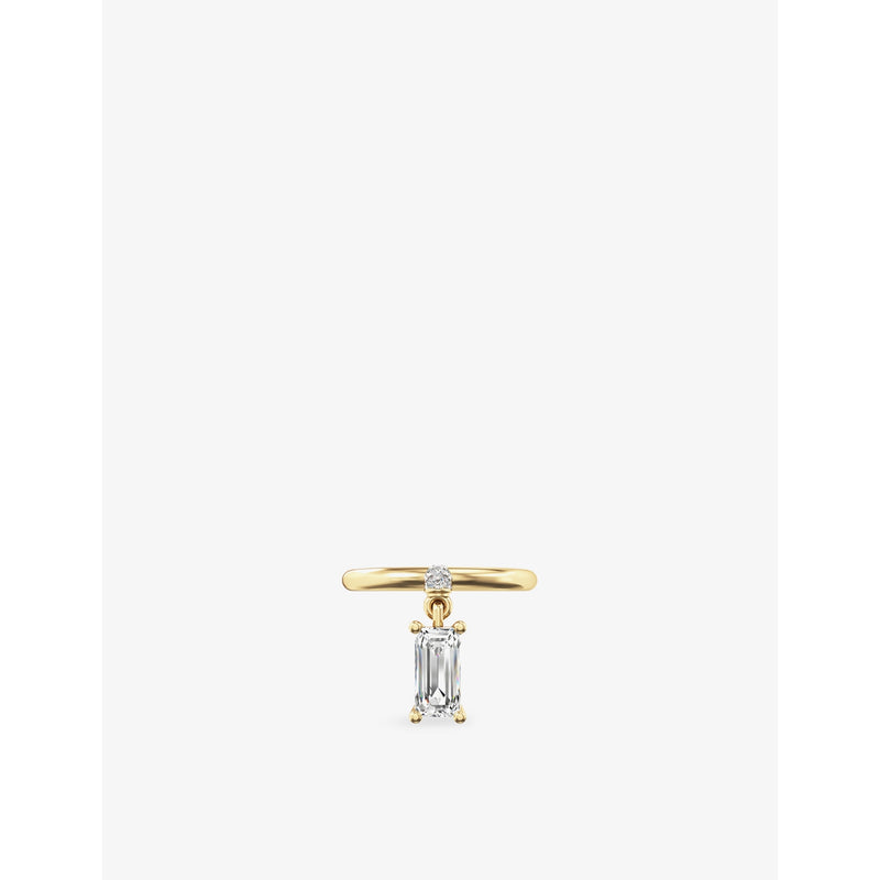 Mini Pierced 18ct Yellow-Gold Vermeil And Emerald-Cut White Topaz Drop Ring - L