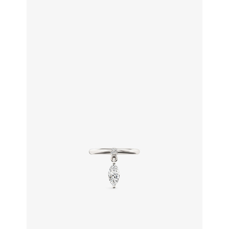 Mini Pierced Sterling-Silver And Marquise-Cut White Topaz Drop Ring - L