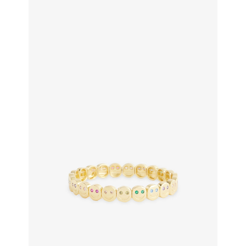 The Multi Gemstone Happy Face 18ct Yellow Gold-Plated Brass and Cubic Zirconia Bracelet - 6in