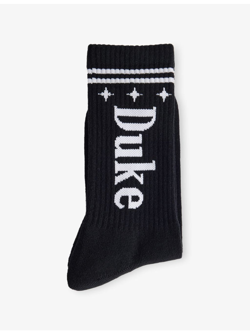 DUKE + DEXTER brand-print cotton-blend socks, imported from the UK