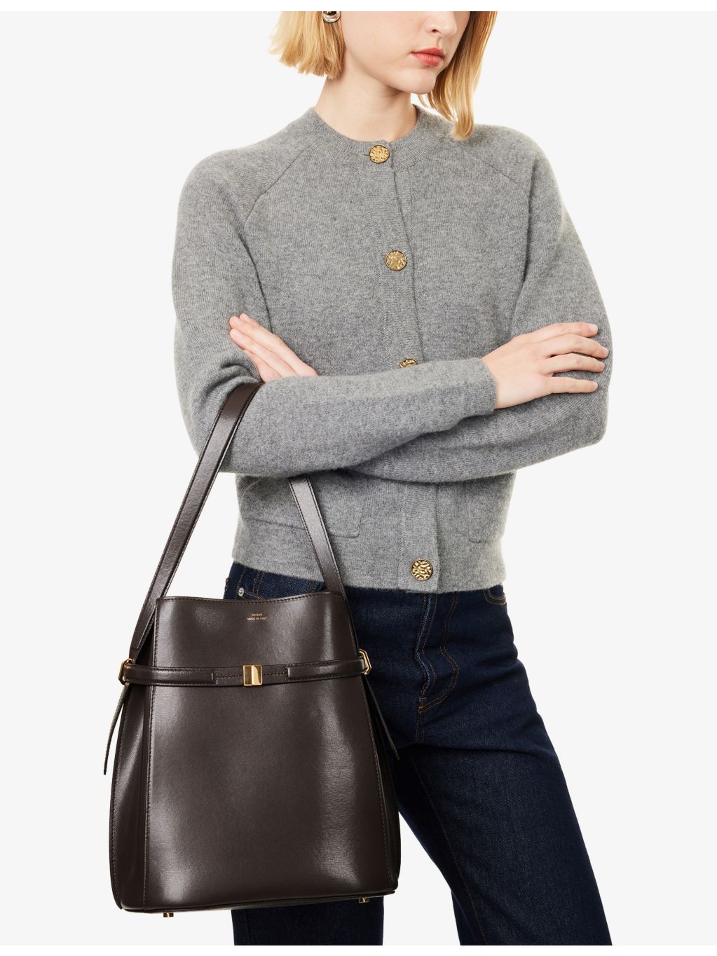 TOTEME leather bucket bag with gold clasp, imported from the UK