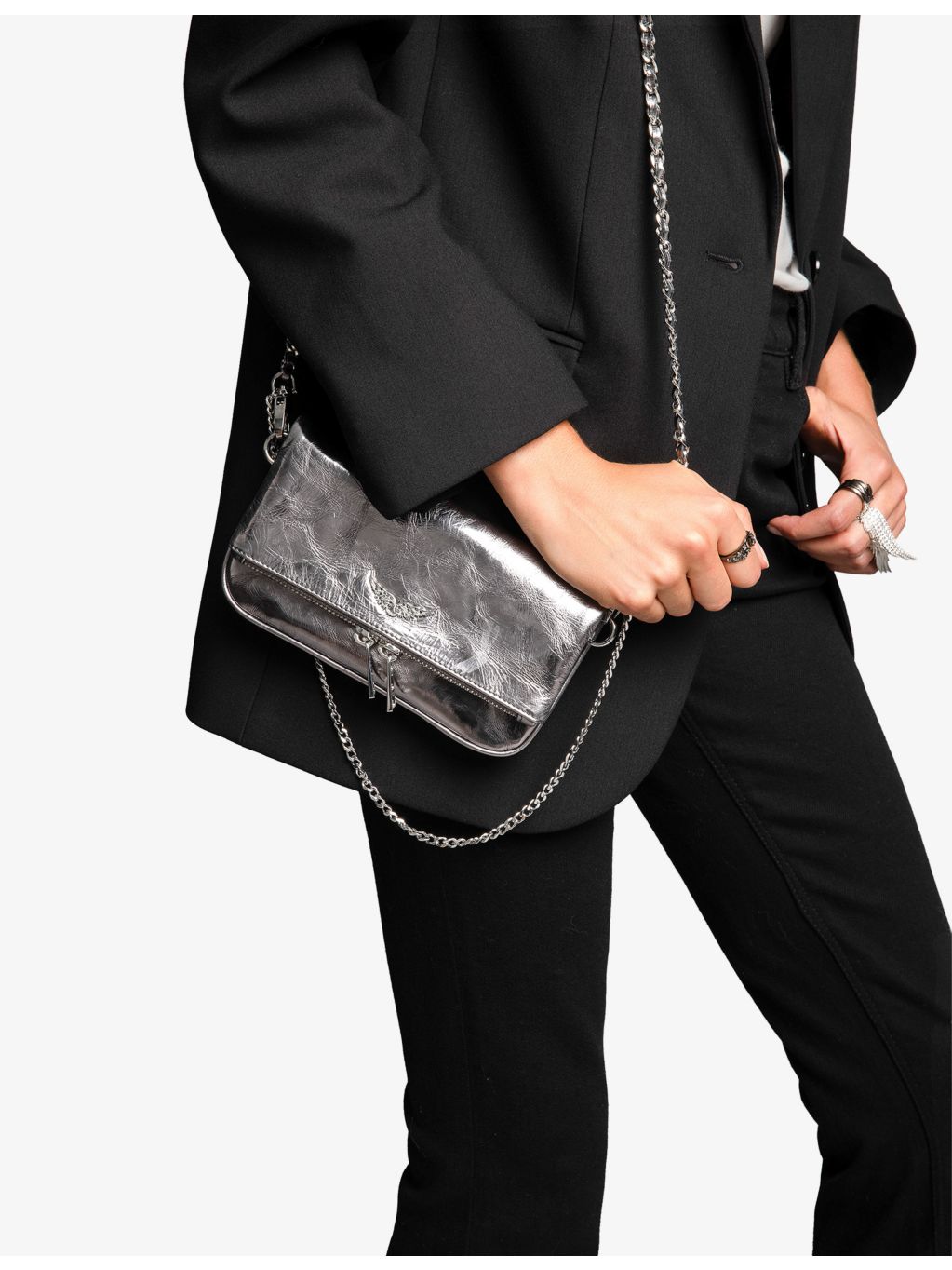 Zadig&Voltaire Rock Nano metallic leather clutch bag, UK version