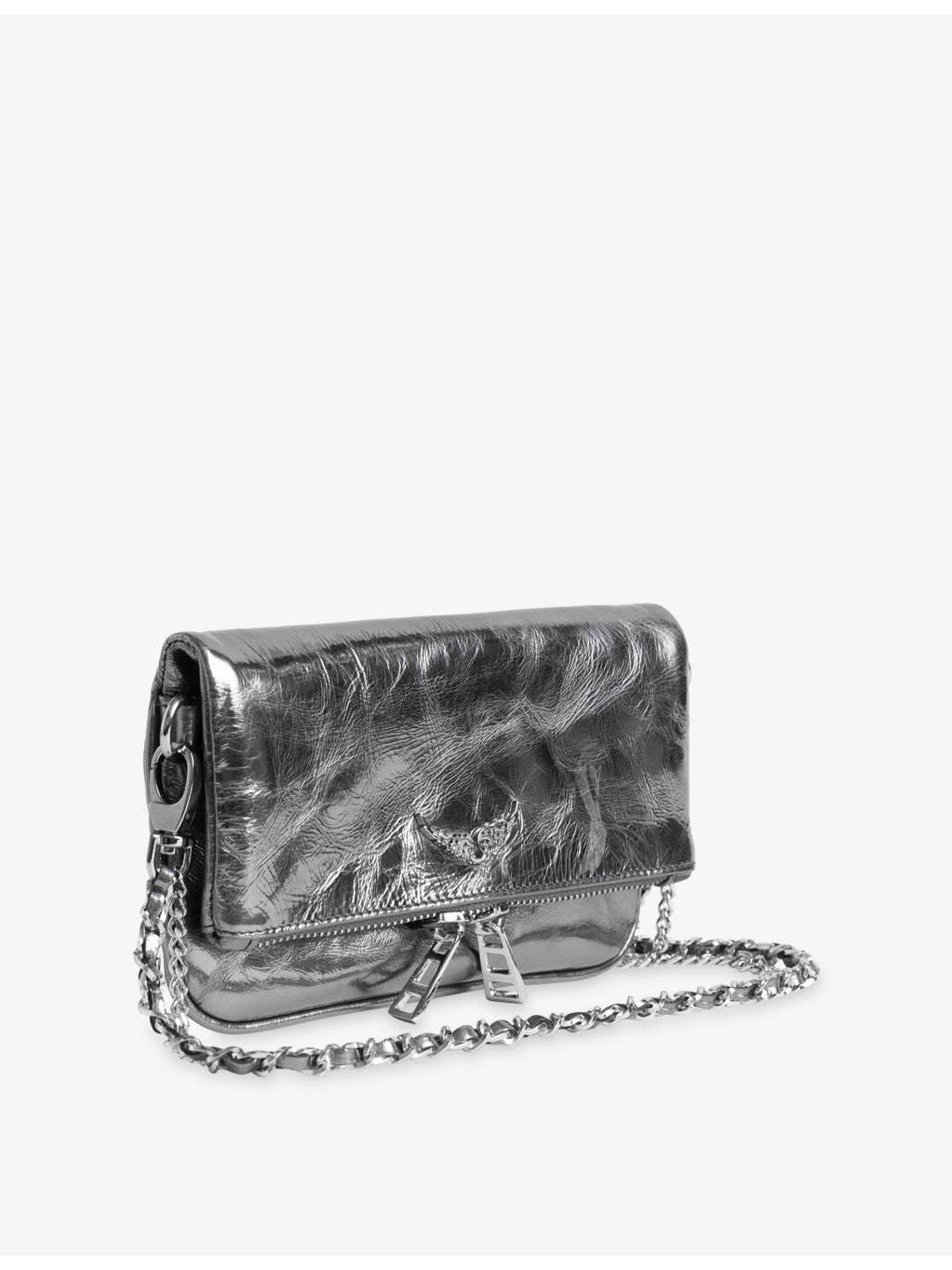 Zadig&Voltaire Rock Nano metallic leather clutch bag, UK version