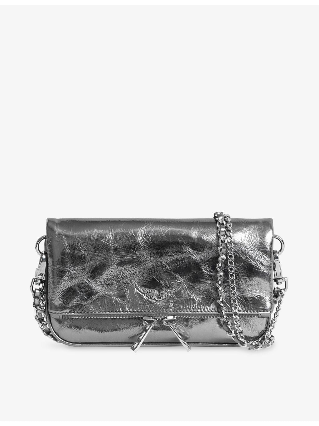 Zadig&Voltaire Rock Nano metallic leather clutch bag, UK version