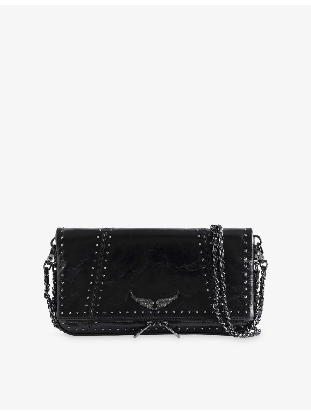 Zadig&Voltaire patent-stud leather clutch bag 27cm, imported from the UK