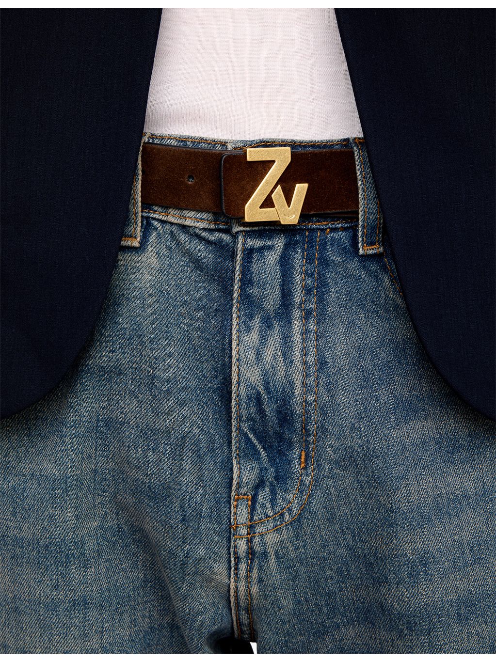 Zadig Voltaire branded-buckle suede belt 4cm, UK version