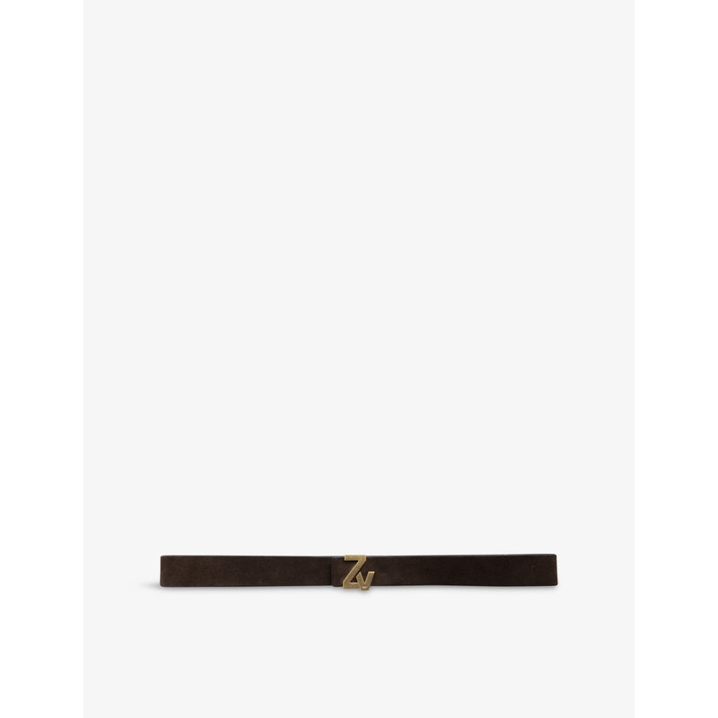 ZV Initiale Branded-Buckle Suede Belt - S