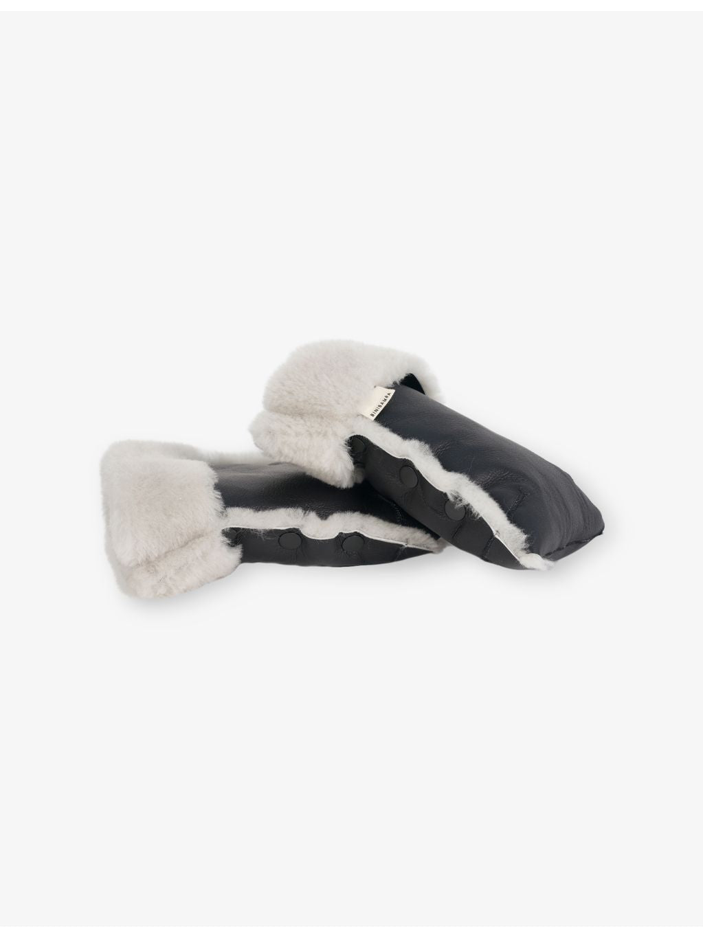 BINIBAMBA Noir sheepskin buggy mittens with furry trim (British brand)
