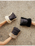 BINIBAMBA Noir sheepskin buggy mittens with furry trim (British brand)