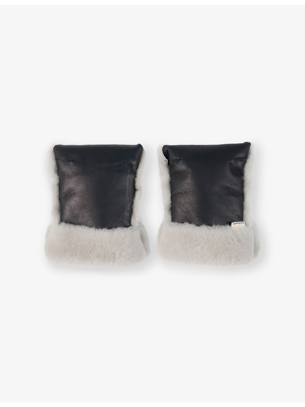 BINIBAMBA Noir sheepskin buggy mittens with furry trim (British brand)