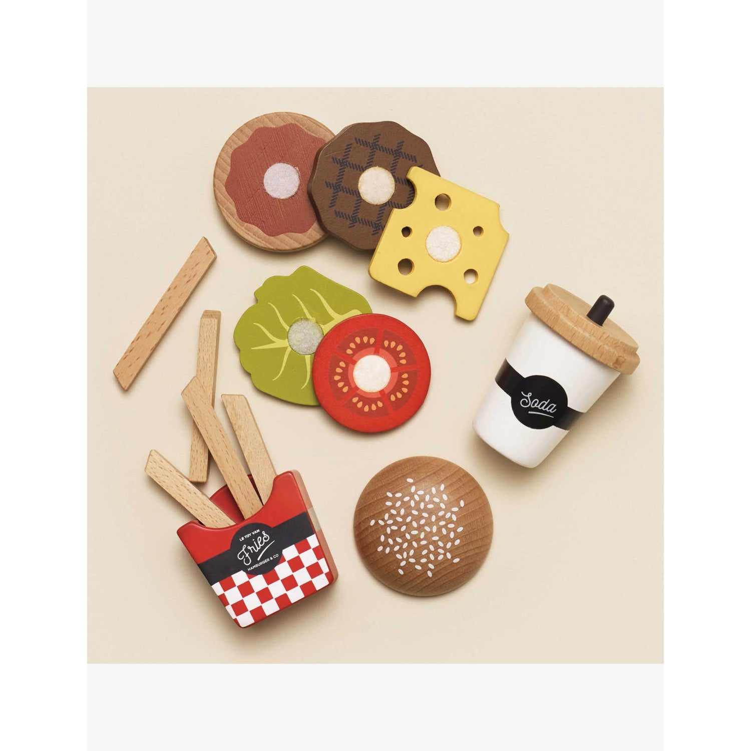Le Toy Van hamburger wooden playset with fries and drink - British product