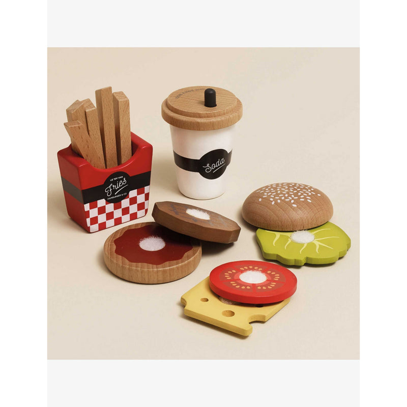 Le Toy Van hamburger wooden playset with fries and drink - British product