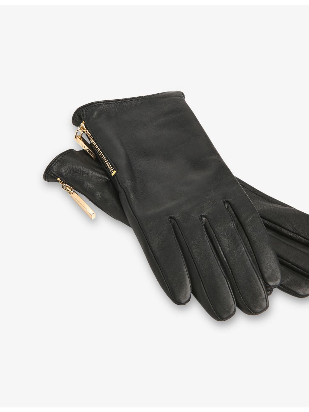Whistles zipped leather gloves with gold-tone hardware, UK version