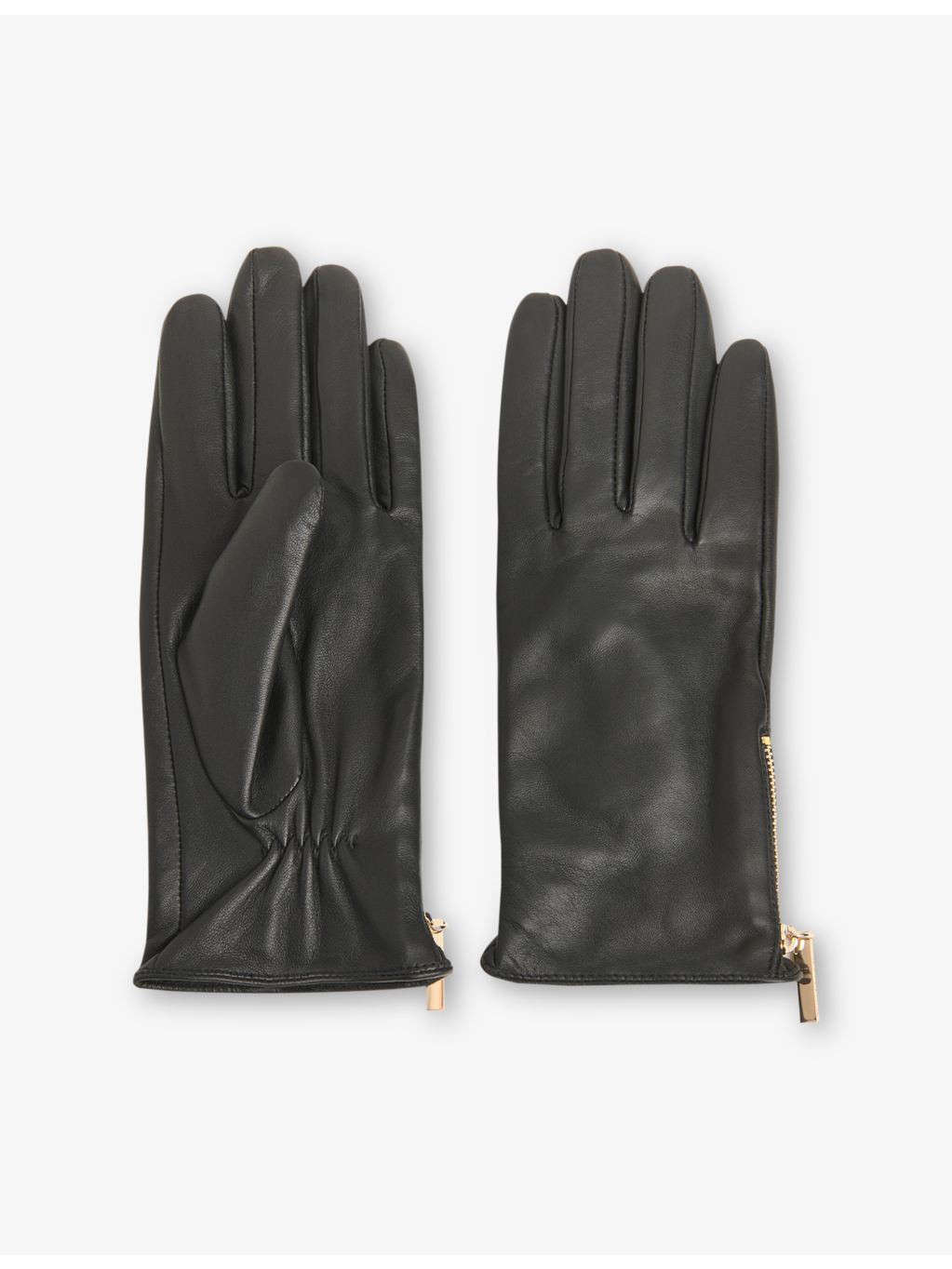 Whistles zipped leather gloves with gold-tone hardware, UK version
