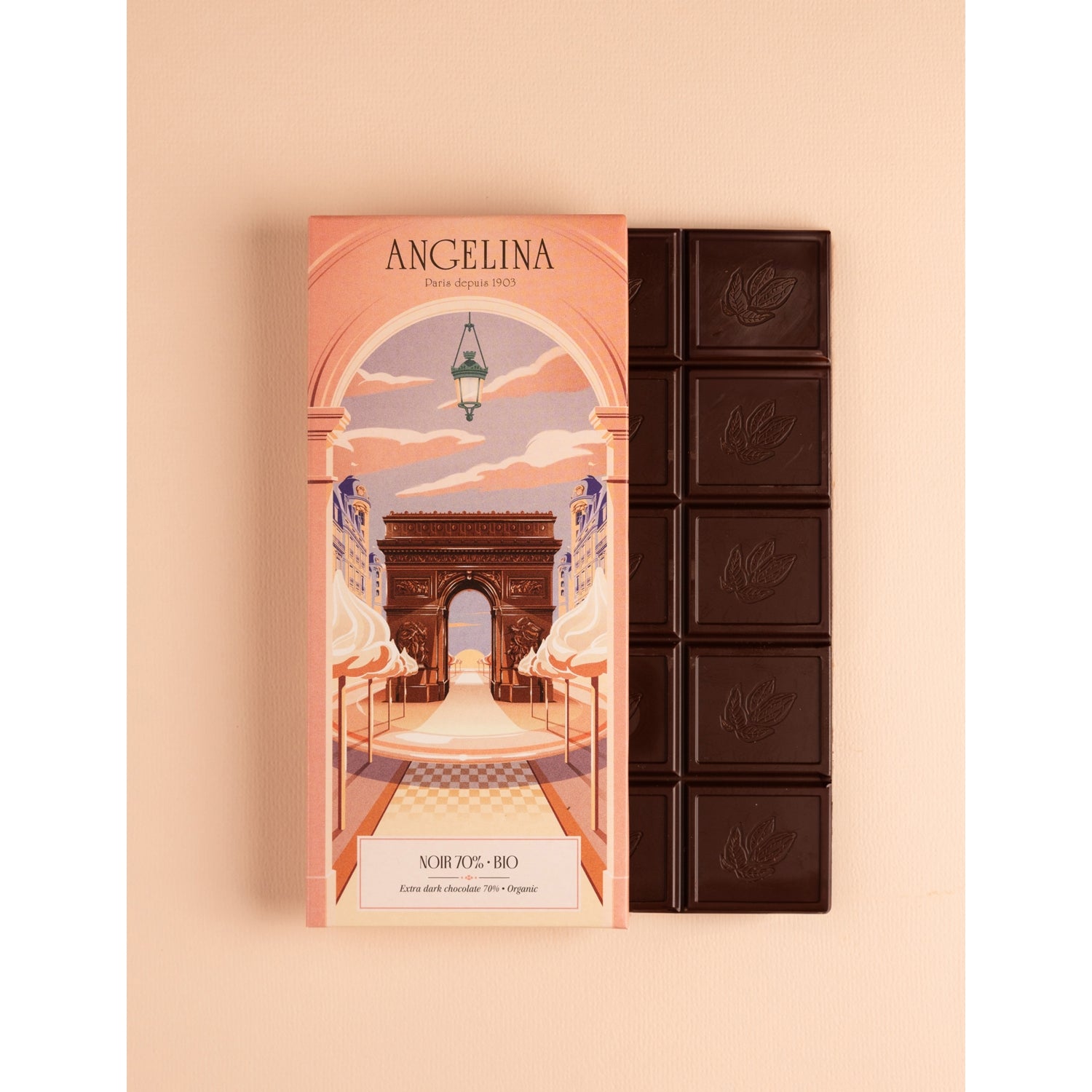 Angelina organic dark chocolate bar 70% 100g, UK version