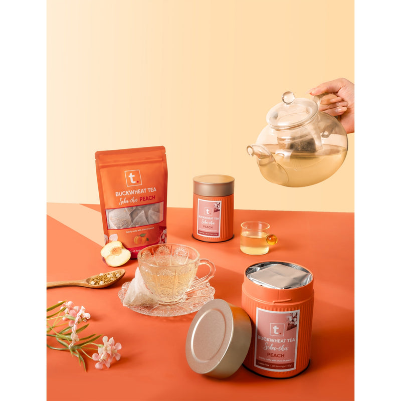 Peach loose tea 150g tin with roasted buckwheat (British brand)