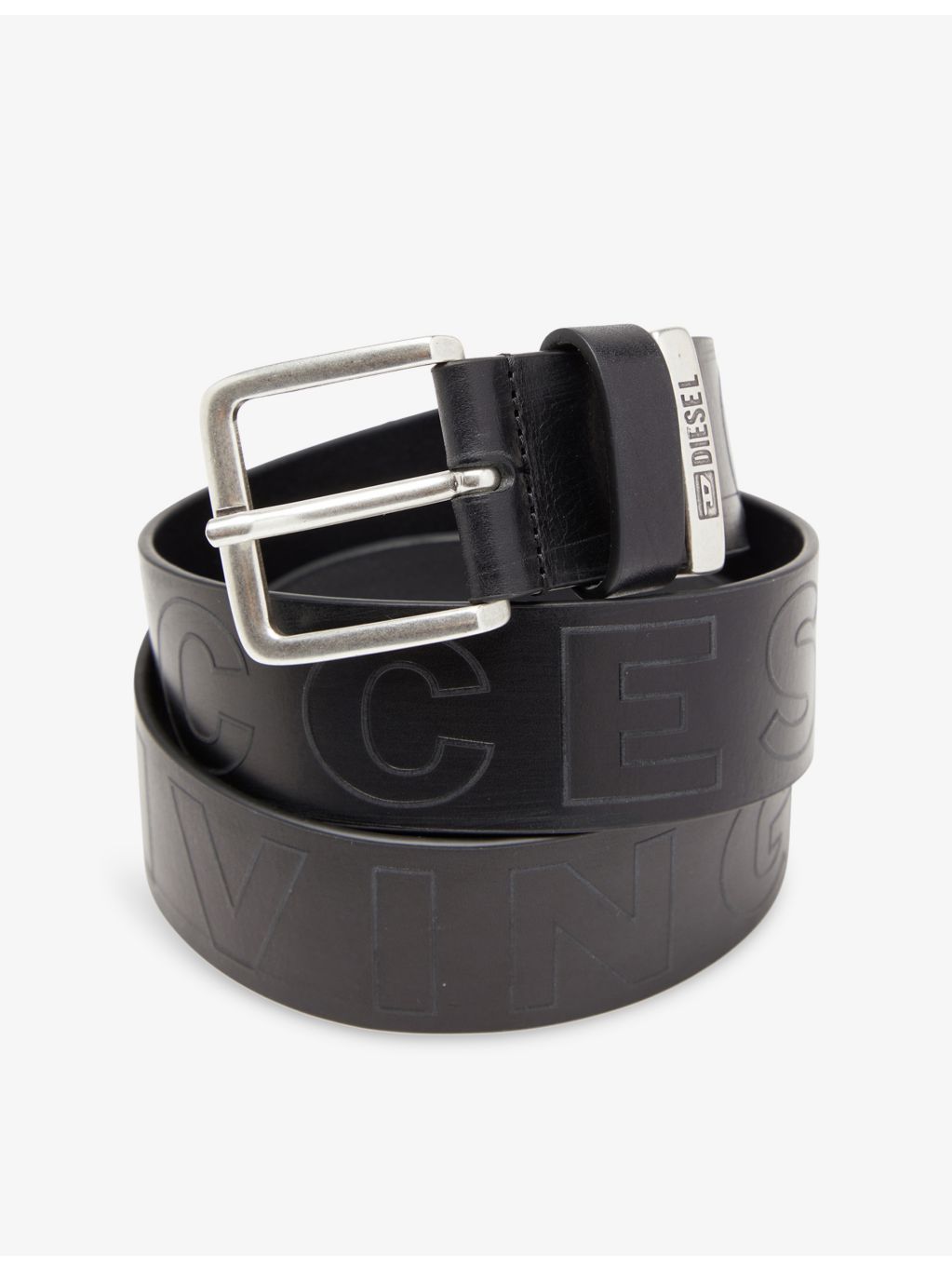 Diesel embossed leather belt with silver hardware (British brand)