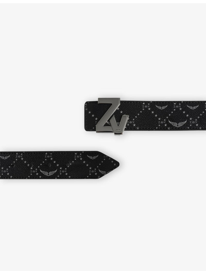 Zadig&Voltaire monogram leather belt 4cm with branded buckle, imported from the UK
