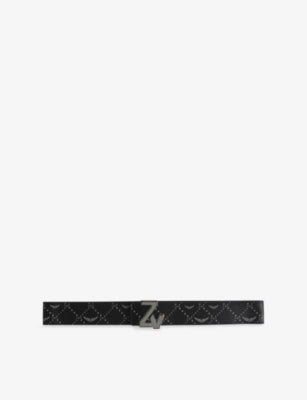 Zadig&Voltaire Branded-Buckle Monogram-Pattern Leather Belt