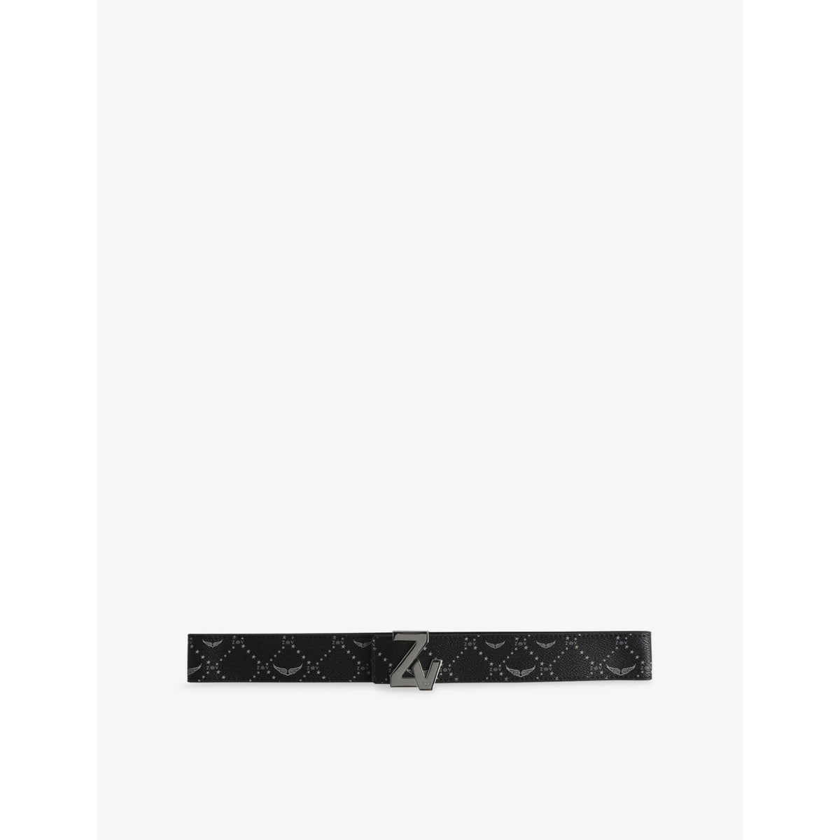 Branded-Buckle Monogram-Pattern Leather Belt - S