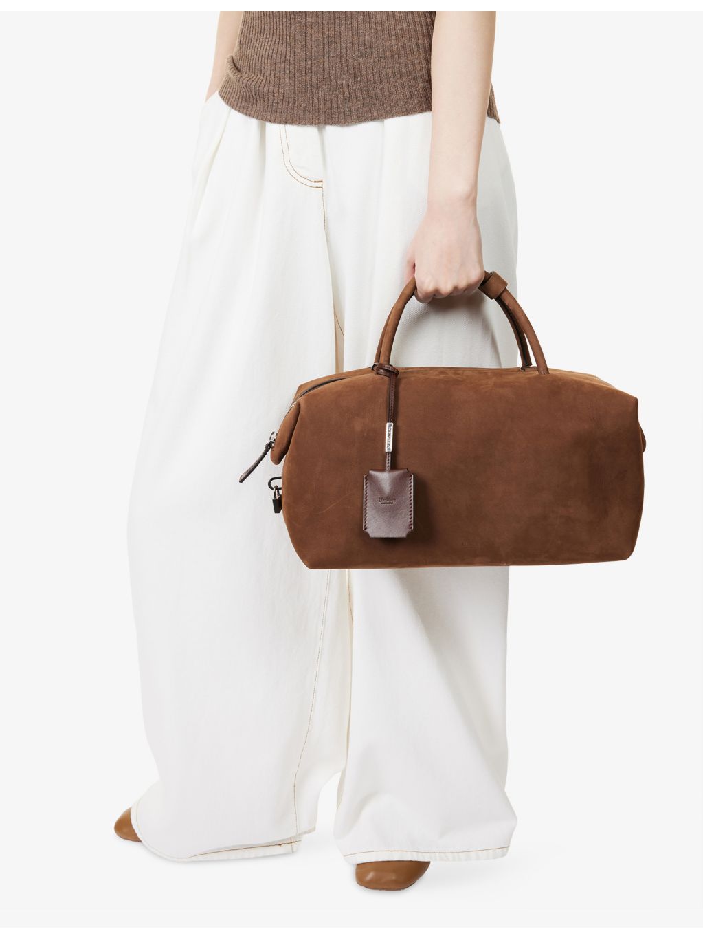 Max Mara brand-embossed nubuck-leather tote bag large - British product