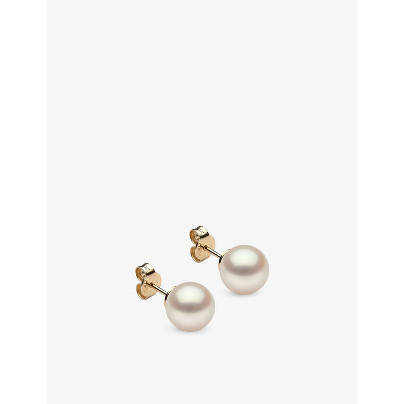 Yoko London 18ct yellow gold pearl stud earrings 9-10mm, UK version