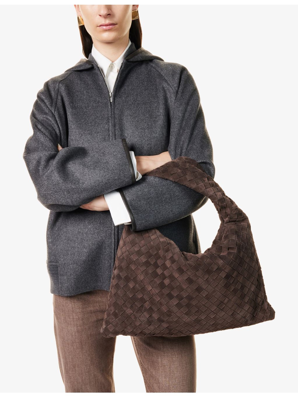 Bottega Veneta Hop Intrecciato medium suede shoulder bag (British brand)