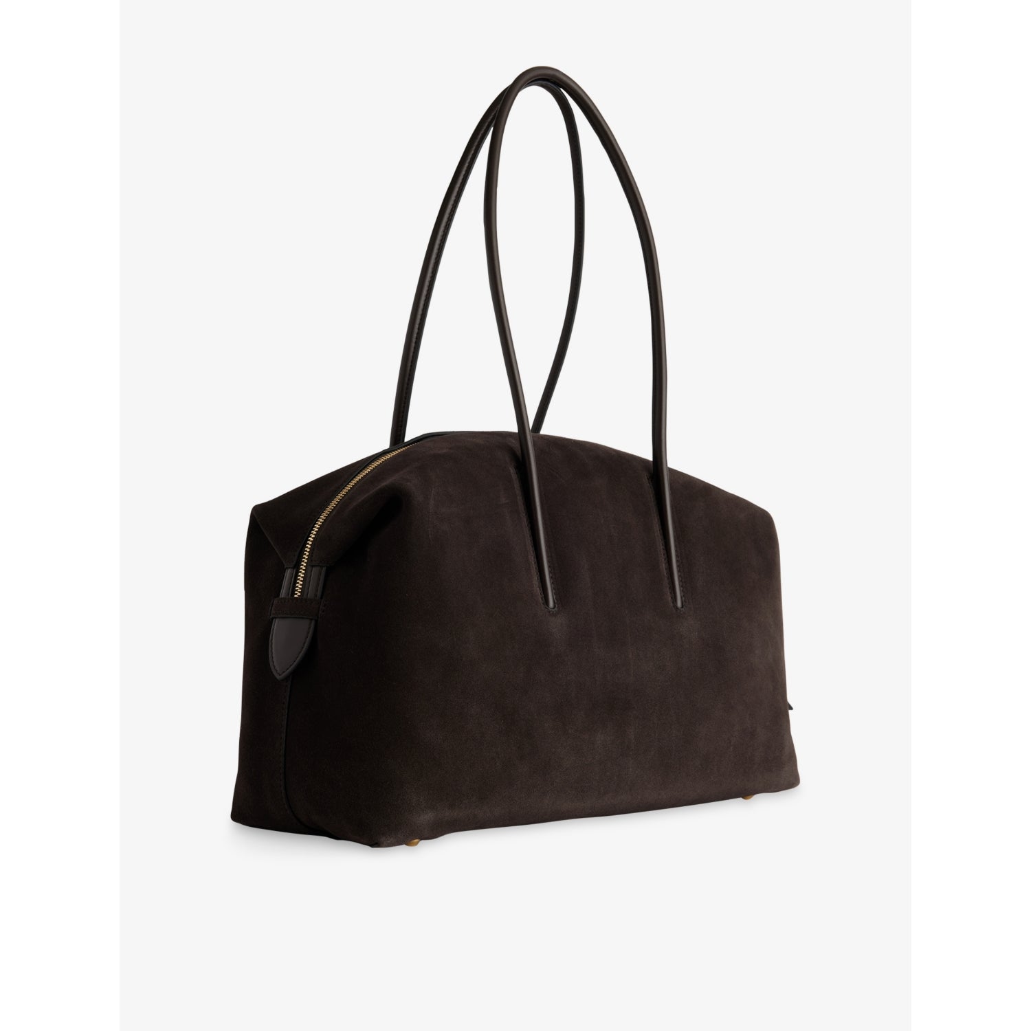 Demellier Stockholm suede shoulder handbag with rolled handles, imported from the UK