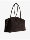 Demellier Stockholm suede shoulder handbag with rolled handles, imported from the UK