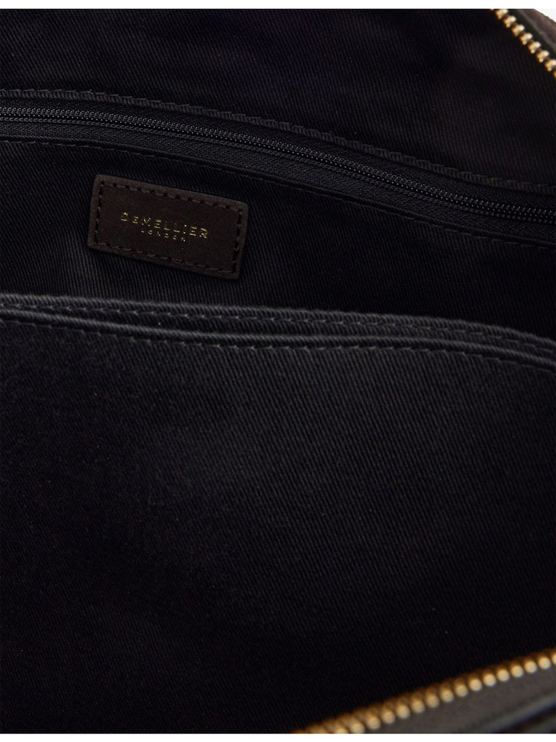 Demellier Stockholm suede shoulder handbag with rolled handles, imported from the UK
