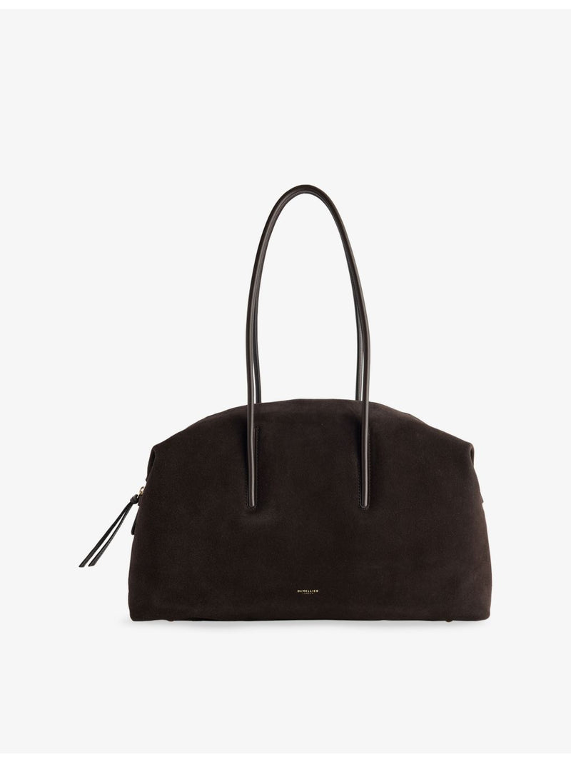 Demellier Stockholm suede shoulder handbag with rolled handles, imported from the UK