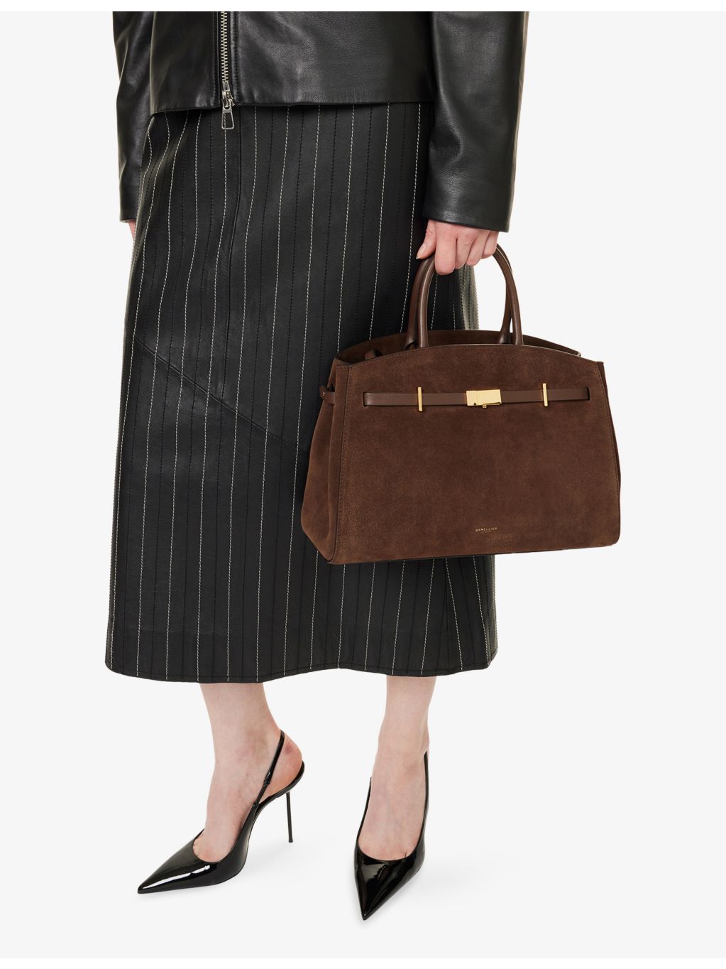 DeMellier Midi Hudson suede top-handle bag in cowhide leather (British brand)