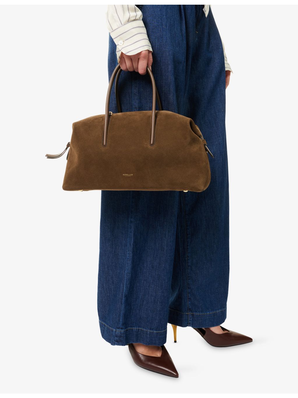 Demellier Midi Stockholm suede handbag, imported from the UK