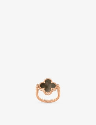 Van Cleef & Arpels Vintage Alhambra Guilloché Reversible Ring, 18ct Rose Gold, Mother-of-Pearl and Diamond