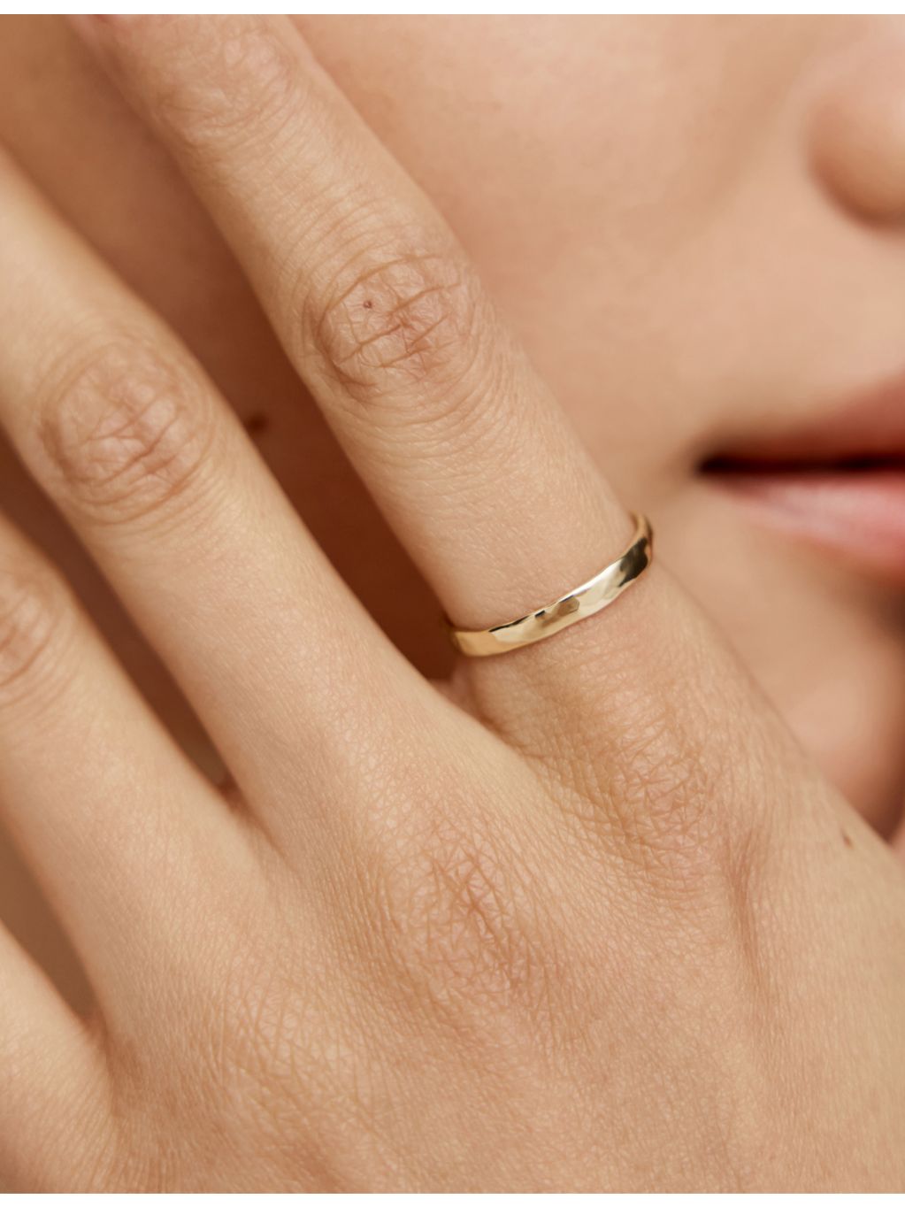 Monica Vinader thin hammered 14ct yellow gold ring (British brand)