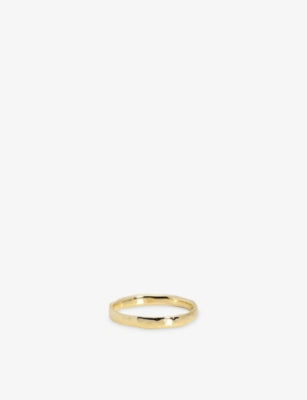 Hammered Thin 14ct Yellow-Gold Band Ring - K