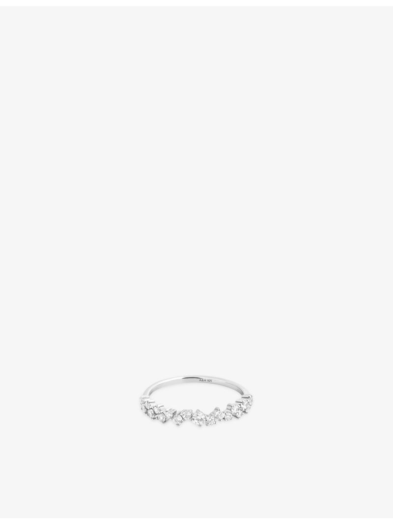 Astrid & Miyu crystal scatter rhodium plated sterling-silver ring, UK version
