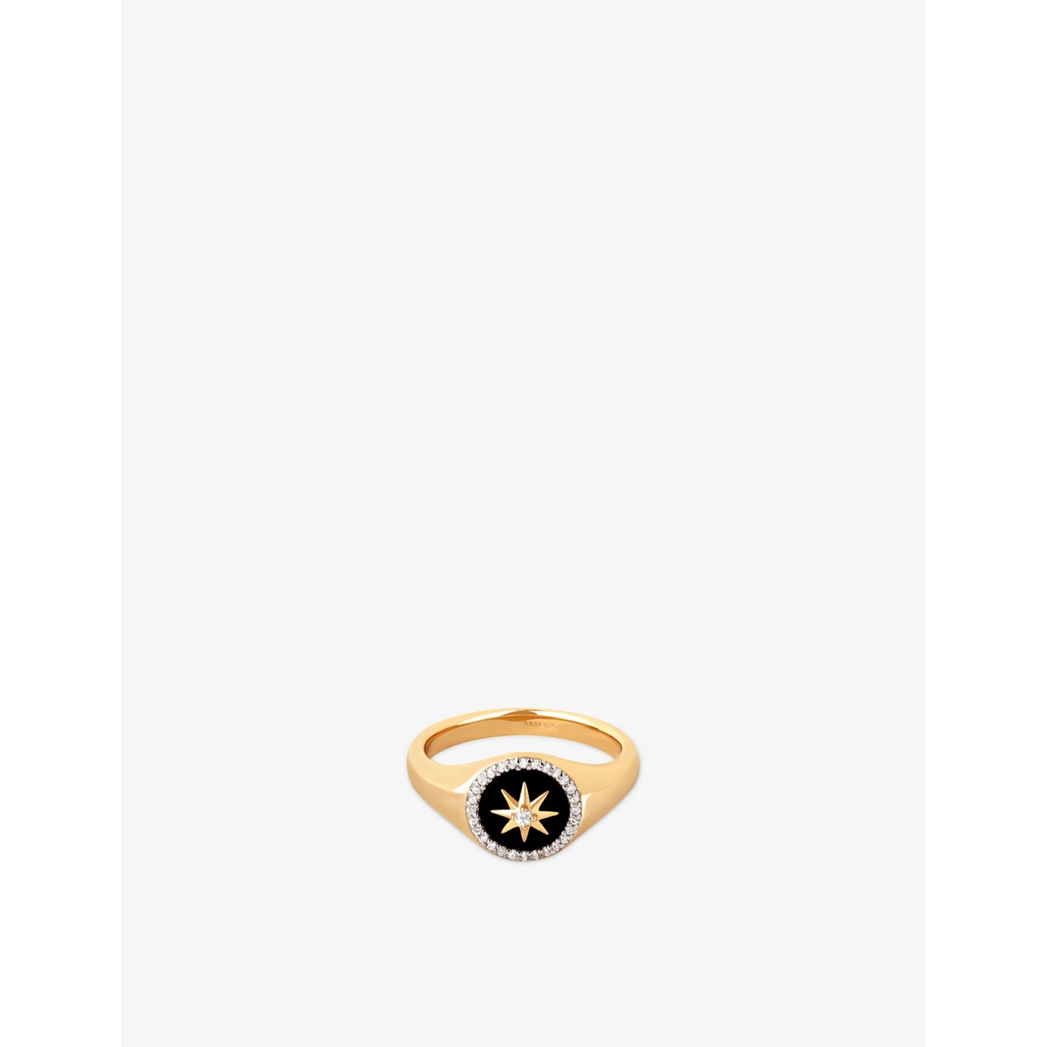 Star 18ct Yellow Gold Plated, Cubic Zirconia And Agate Signet Ring - L
