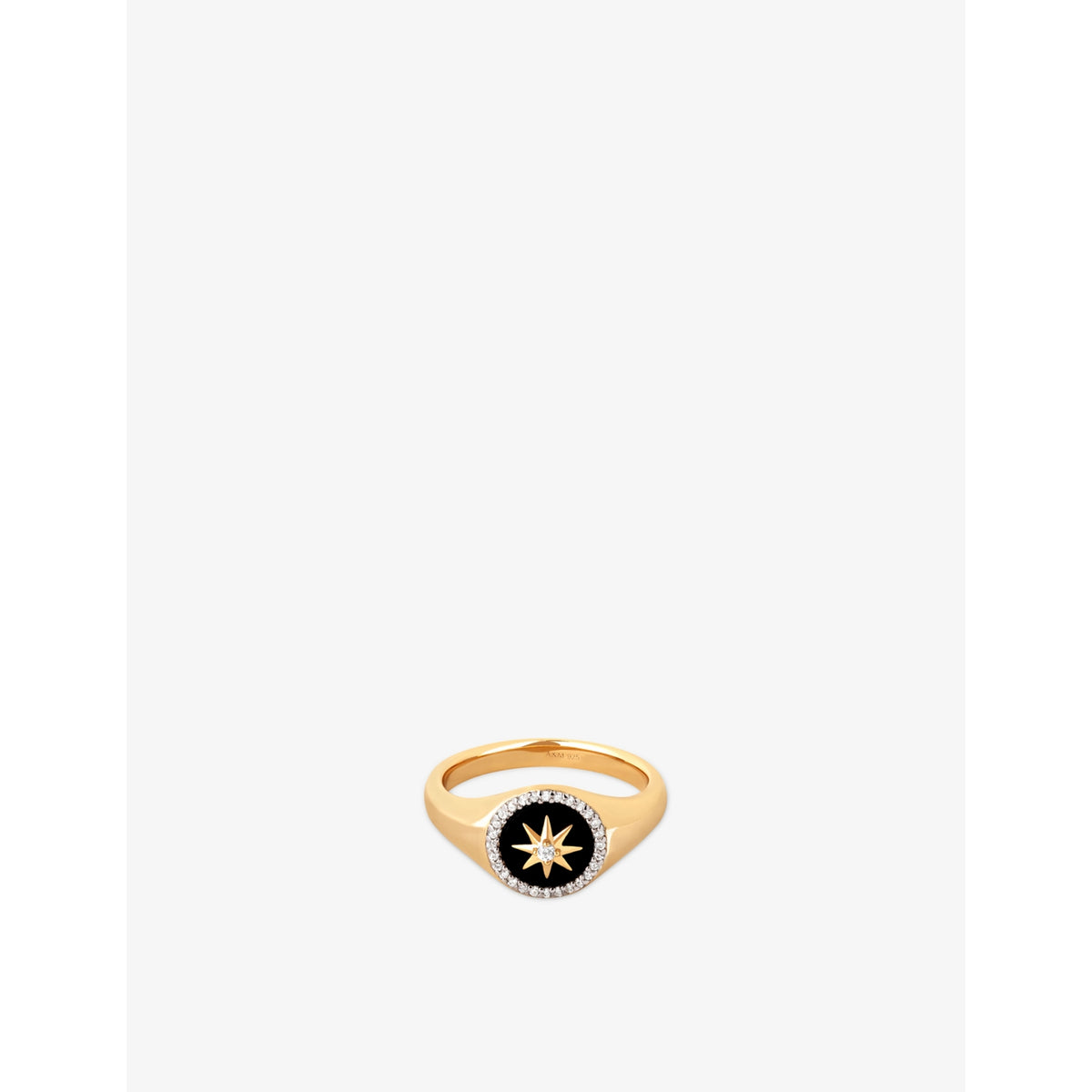 Star 18ct Yellow Gold Plated, Cubic Zirconia And Agate Signet Ring - L