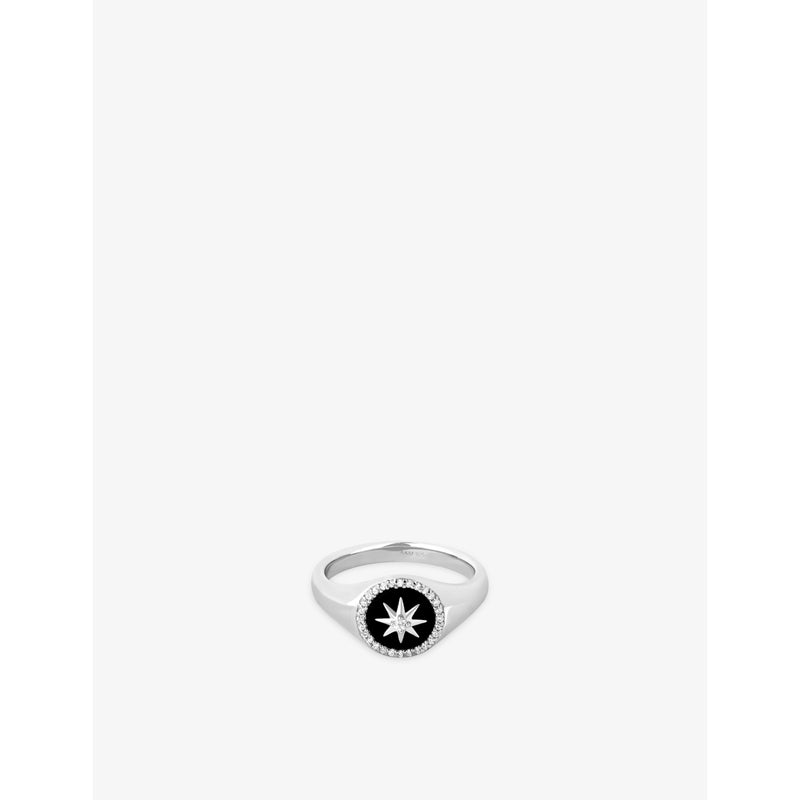 Star Sterling-Silver, Cubic Zirconia And Agate Signet Ring - L