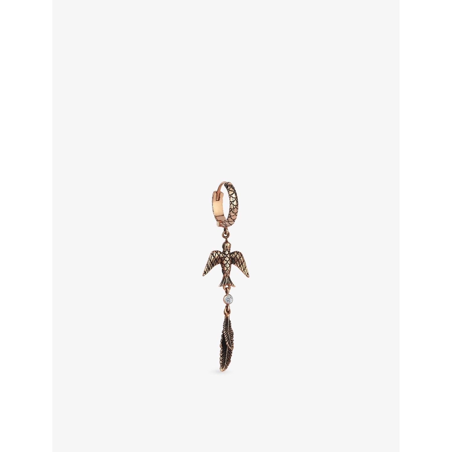 Sparrow Feather 0.02ct Diamond Drop Huggie - ROSE GOLD