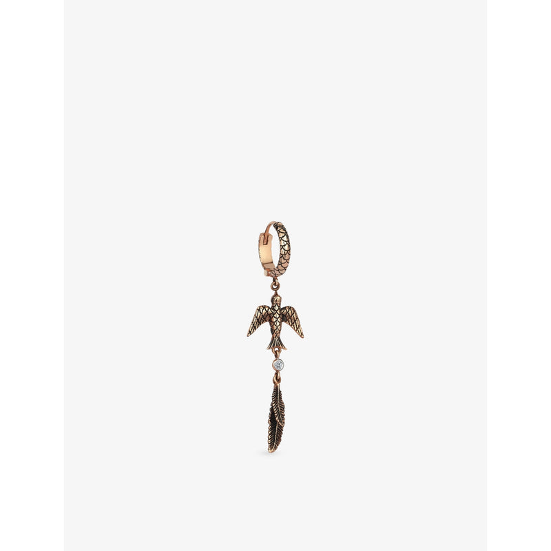 Sparrow Feather 0.02ct Diamond Drop Huggie - ROSE GOLD