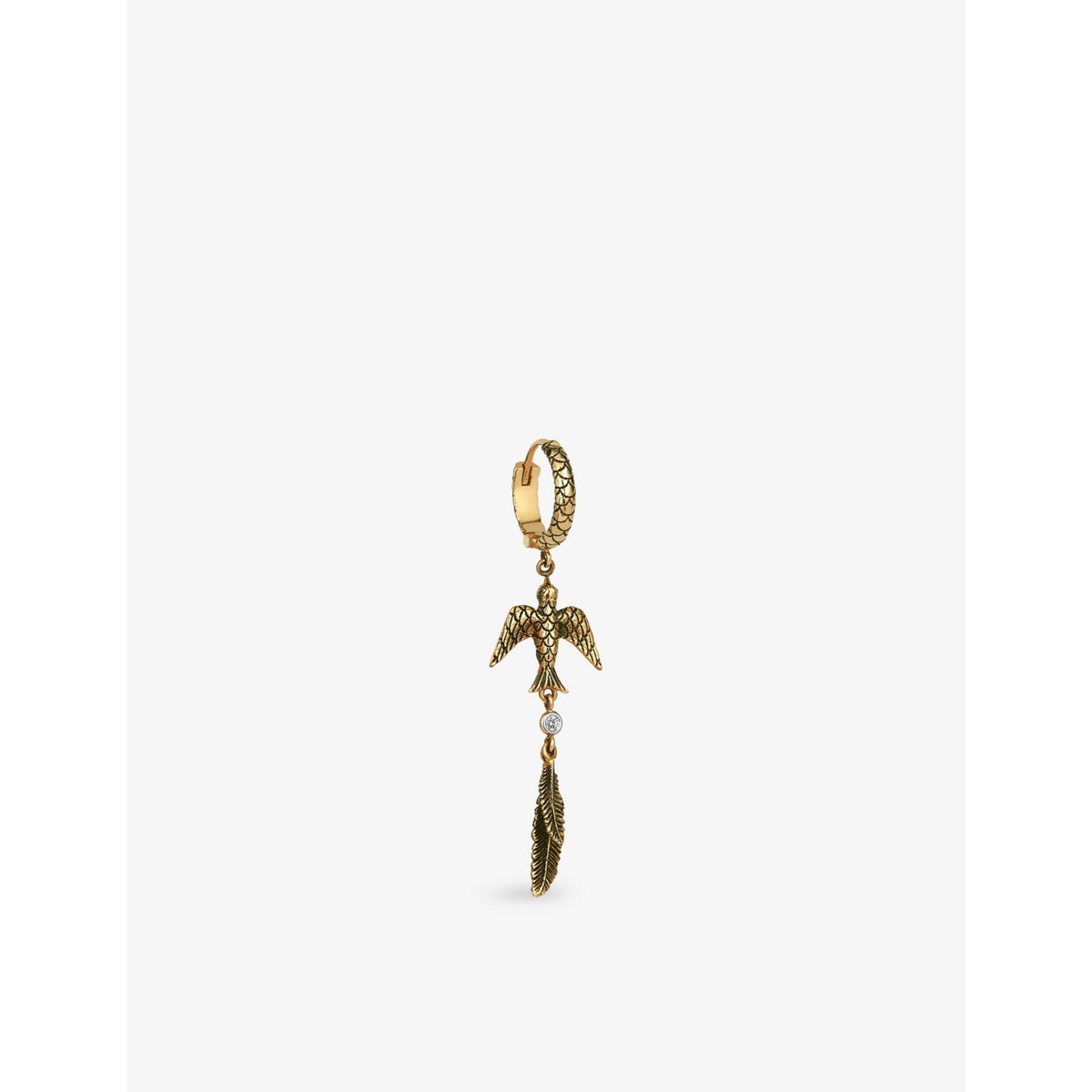 Kismet By Milka Sparrow Feather 0.02ct Diamond Drop Huggie