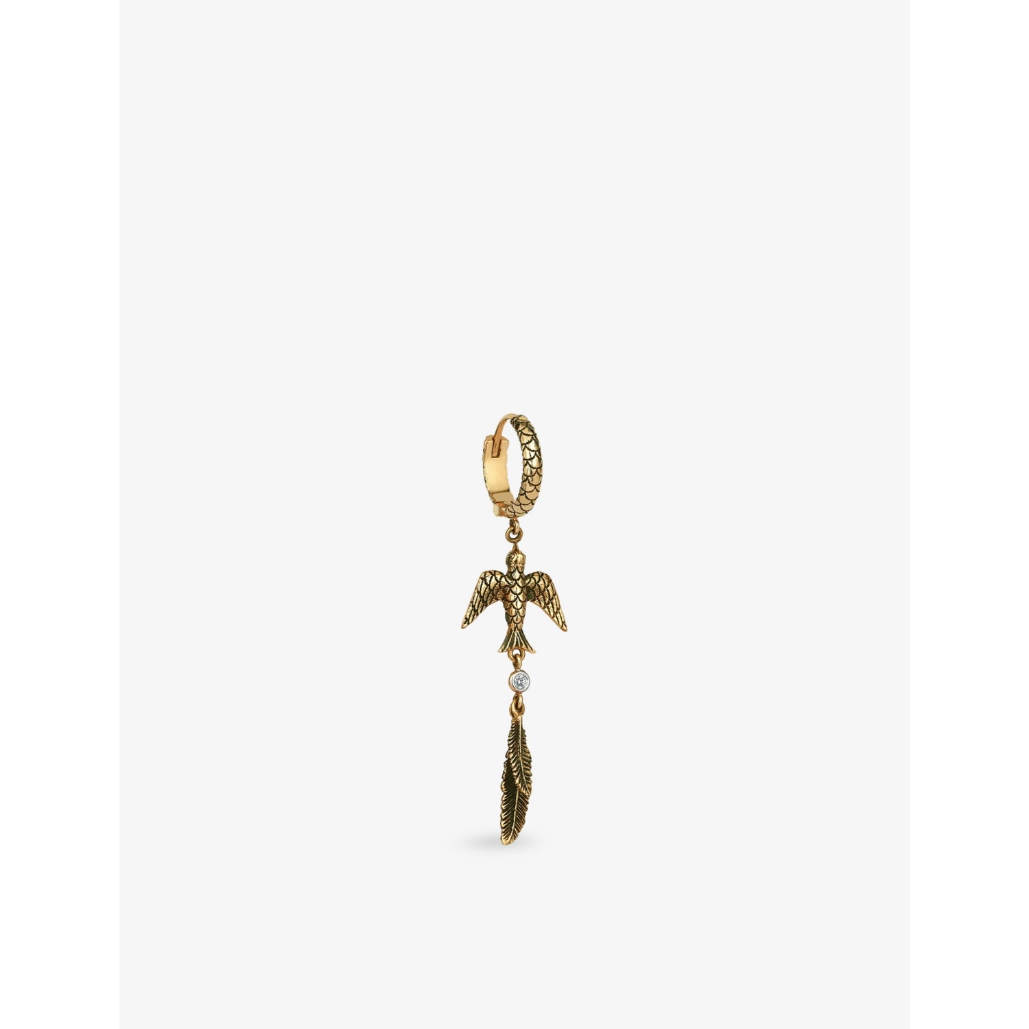 Kismet By Milka Sparrow Feather 0.02ct Diamond Drop Huggie