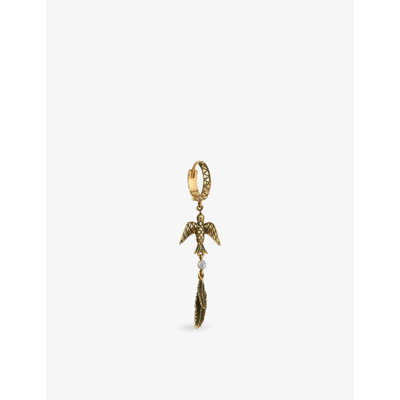 Kismet By Milka Sparrow Feather 0.02ct Diamond Drop Huggie