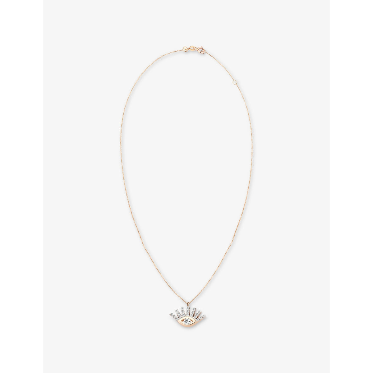 Evil Eye Mini Metal and 0.10ct Diamond Pendant Necklace - ROSE GOLD - 41cm
